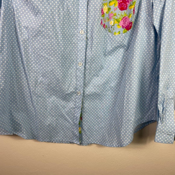 💥BOGO💥 Susan Graver Blue Polka Dot Blouse with Floral Pocket - Picture 4 of 10